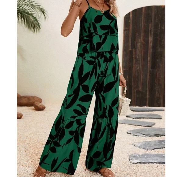 Boho Paisley Print Ruffle Cami Top Pants Set - Picture 4 of 6